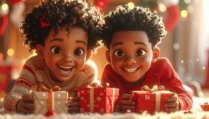 vecteezy joyful african american children opening christmas gifts 72550349